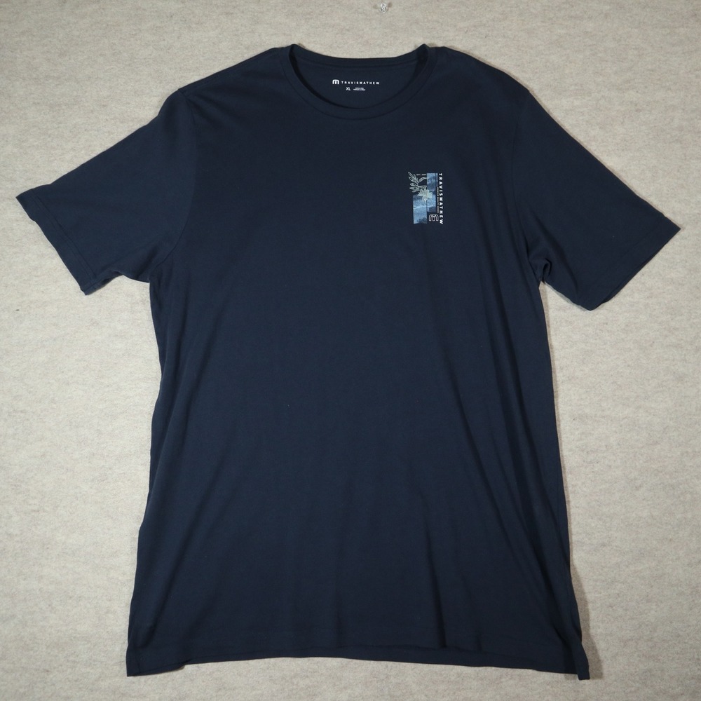 TravisMathew Mens Graphic T-Shirt XL Navy Blue Floral Surf Golf Tee 0350